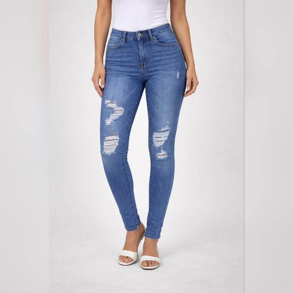So High Rise Blue Distressed Women's Jeggings Sz. 6 #1559
